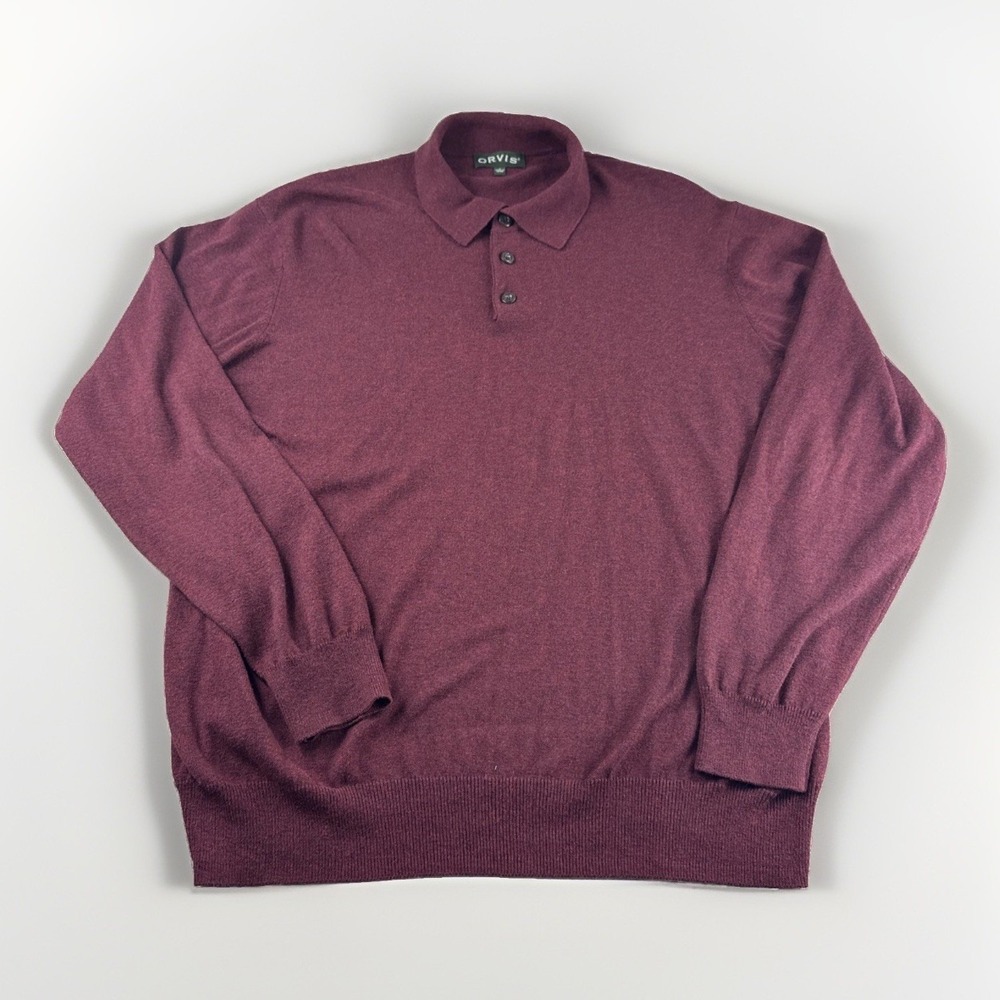 Orvis Silk Cashmere Blend Polo Sweater Mens L Red Sweatshirt Long Sleeve Preppy